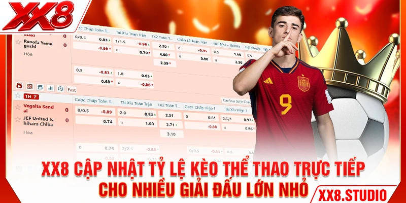 XX8 cập nhật tỷ lệ kèo thể thao trực tiếp cho nhiều giải đấu lớn nhỏ